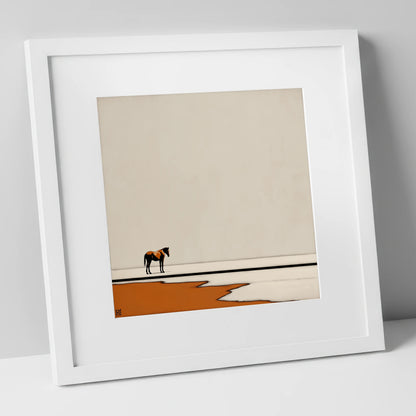 The Amber Horizon horse landscape art print in white frame