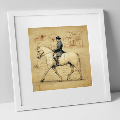 The Master's Study dressage horse art print in white frame