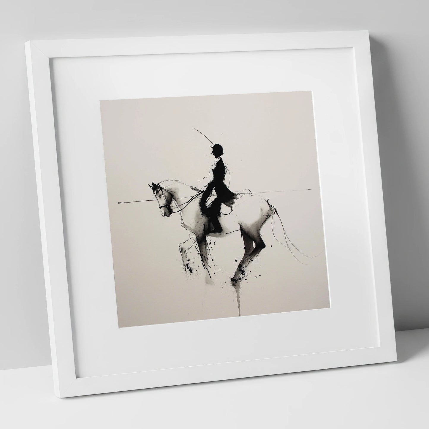 Ethereal Dressage Harmony dressage horse art print in white frame