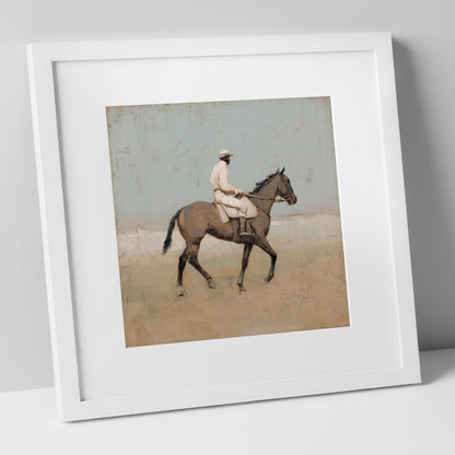 The White Silks racing horse art print in white frame