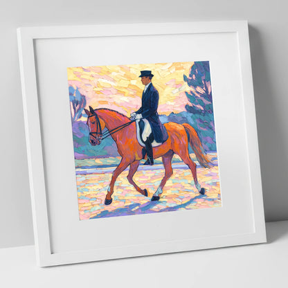 Painted Dressage Elegance dressage horse art print in white frame