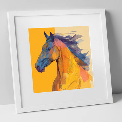 Vibrant Cobalt Equine horse breed art print in white frame