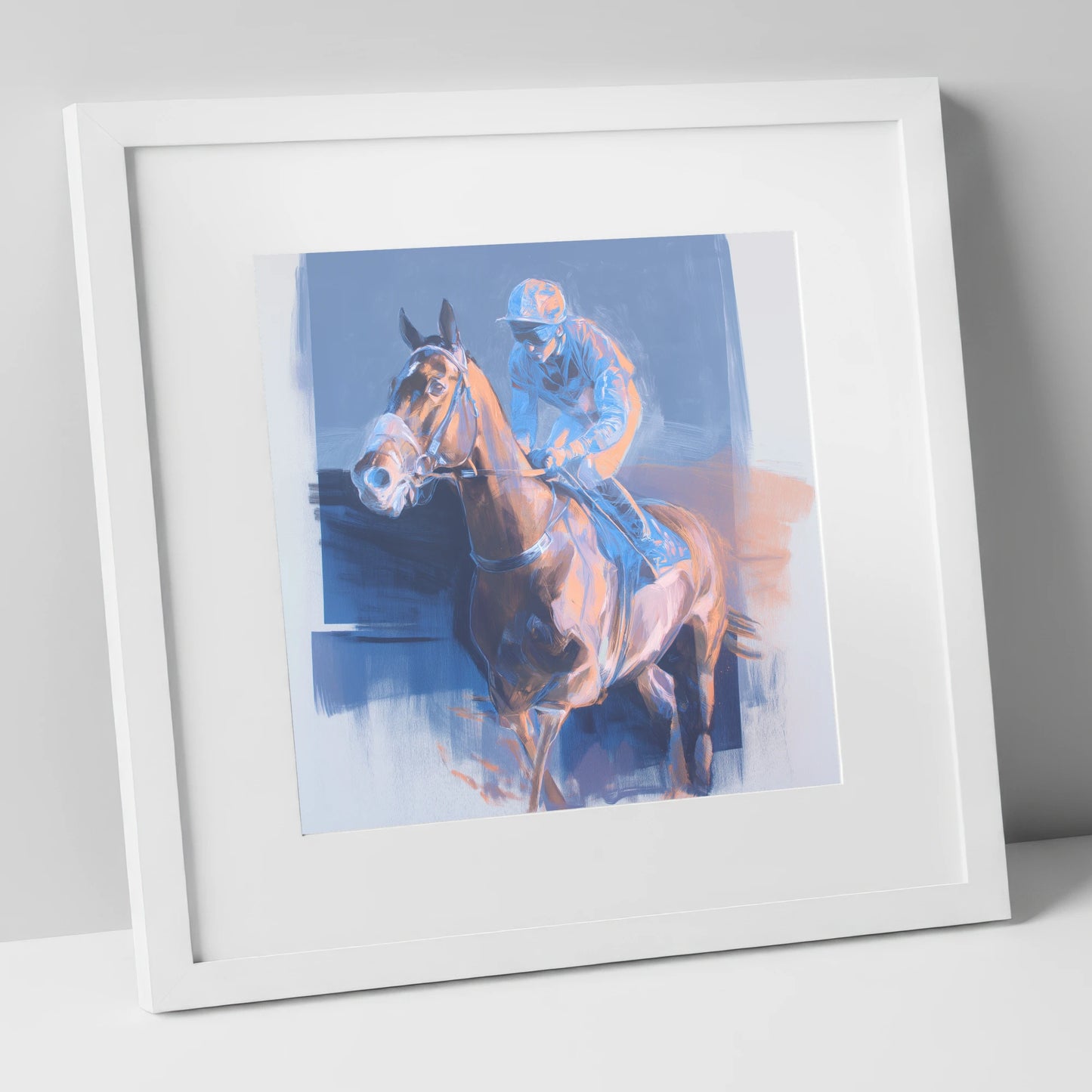 Quiet Anticipation racing horse art print in white frame