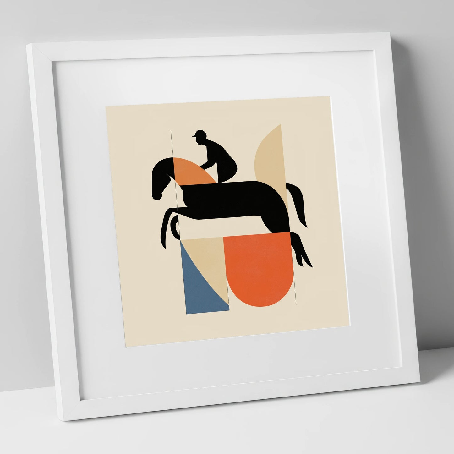 Structured Flight show jumping horse art print in white frame