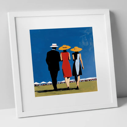 Summer Racing Elegance racing horse art print in white frame