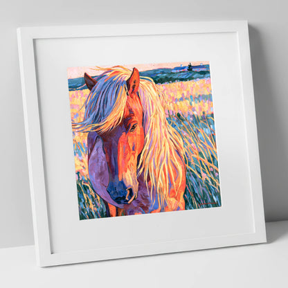 Vivid Horse With Flaxen Mane horse breed art print in white frame