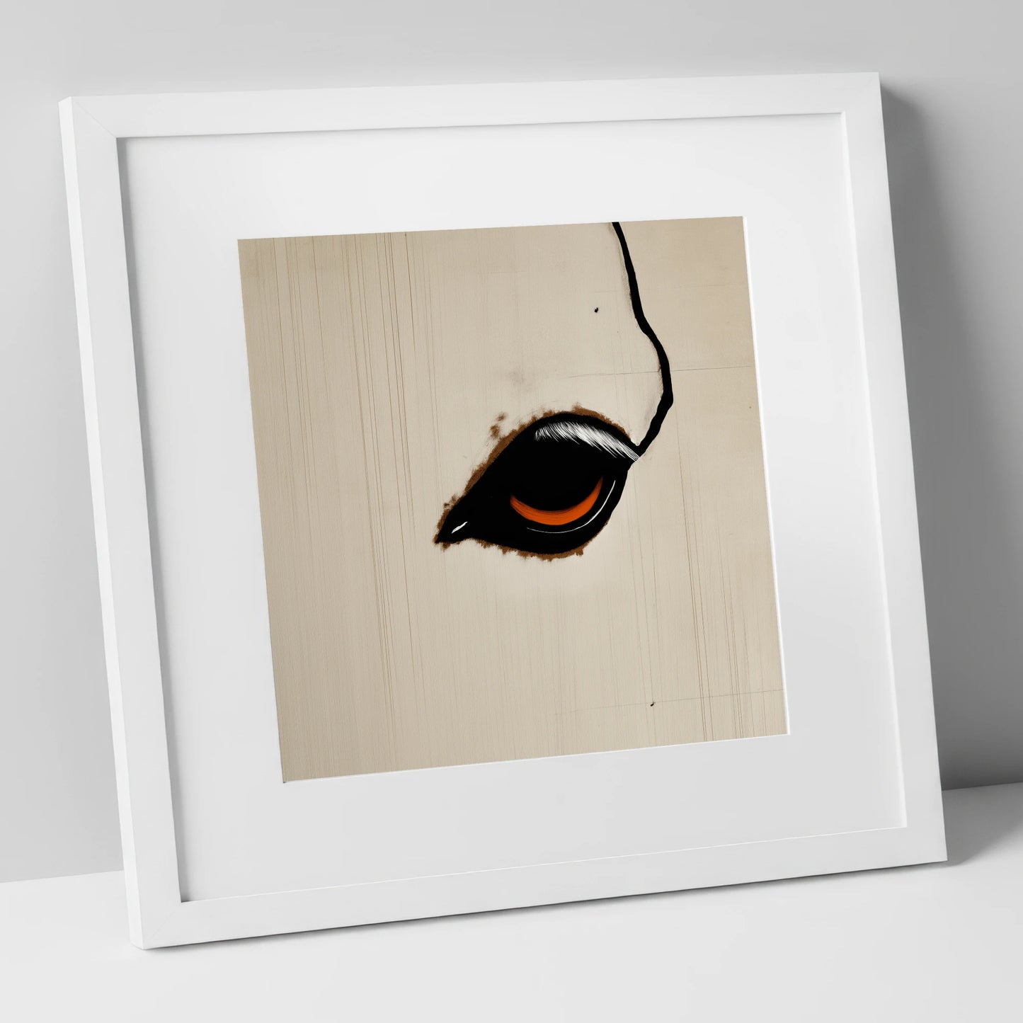 The Amber Gaze horse portrait art print in white frame