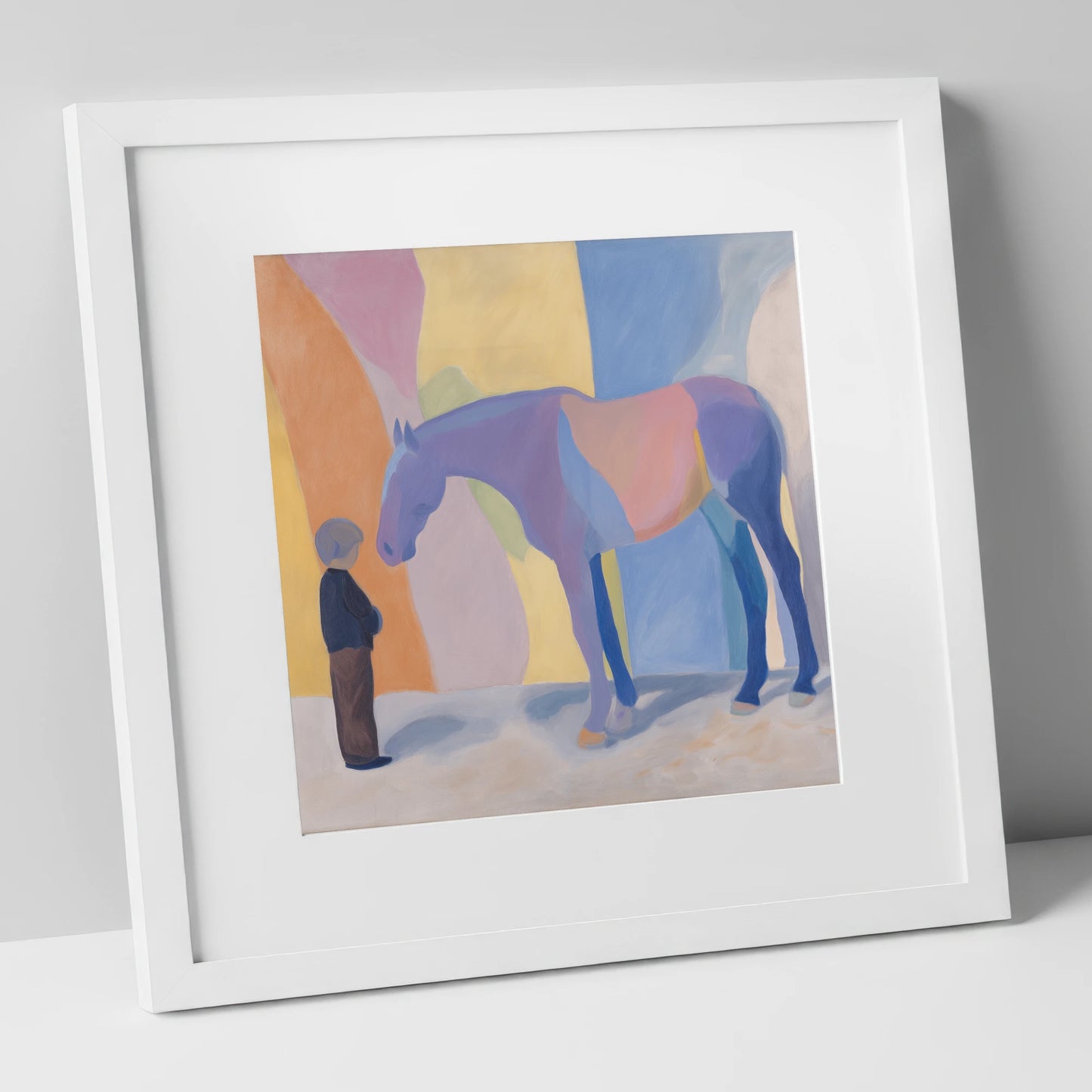 Shared Silence horse & rider art print in white frame