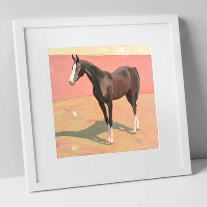 Quiet Grace in Pastel horse breed art print in white frame