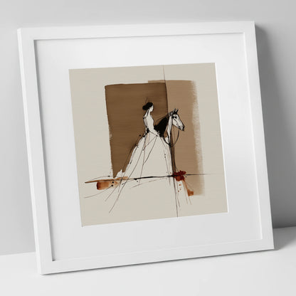 Bound in Sepia horse & rider art print in white frame
