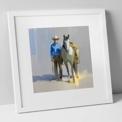 Sunlit Western Walk western horse art print in white frame
