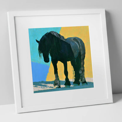Heavy Horse Blue and Yellow horse breed art print in white frame