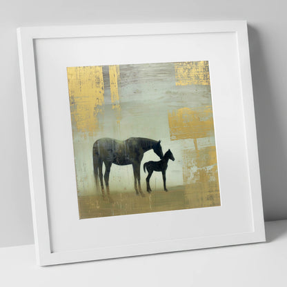 Gilded Maternal Bond mare & foal art print in white frame