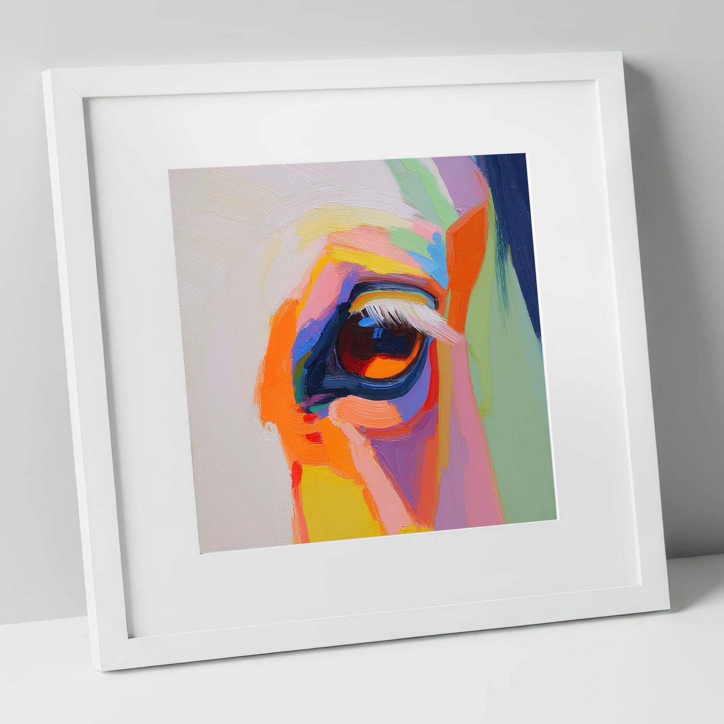 Kaleidoscopic Gaze horse portrait art print in white frame