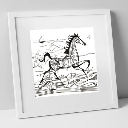 Structural Seaside Canter beach horse art print in white frame