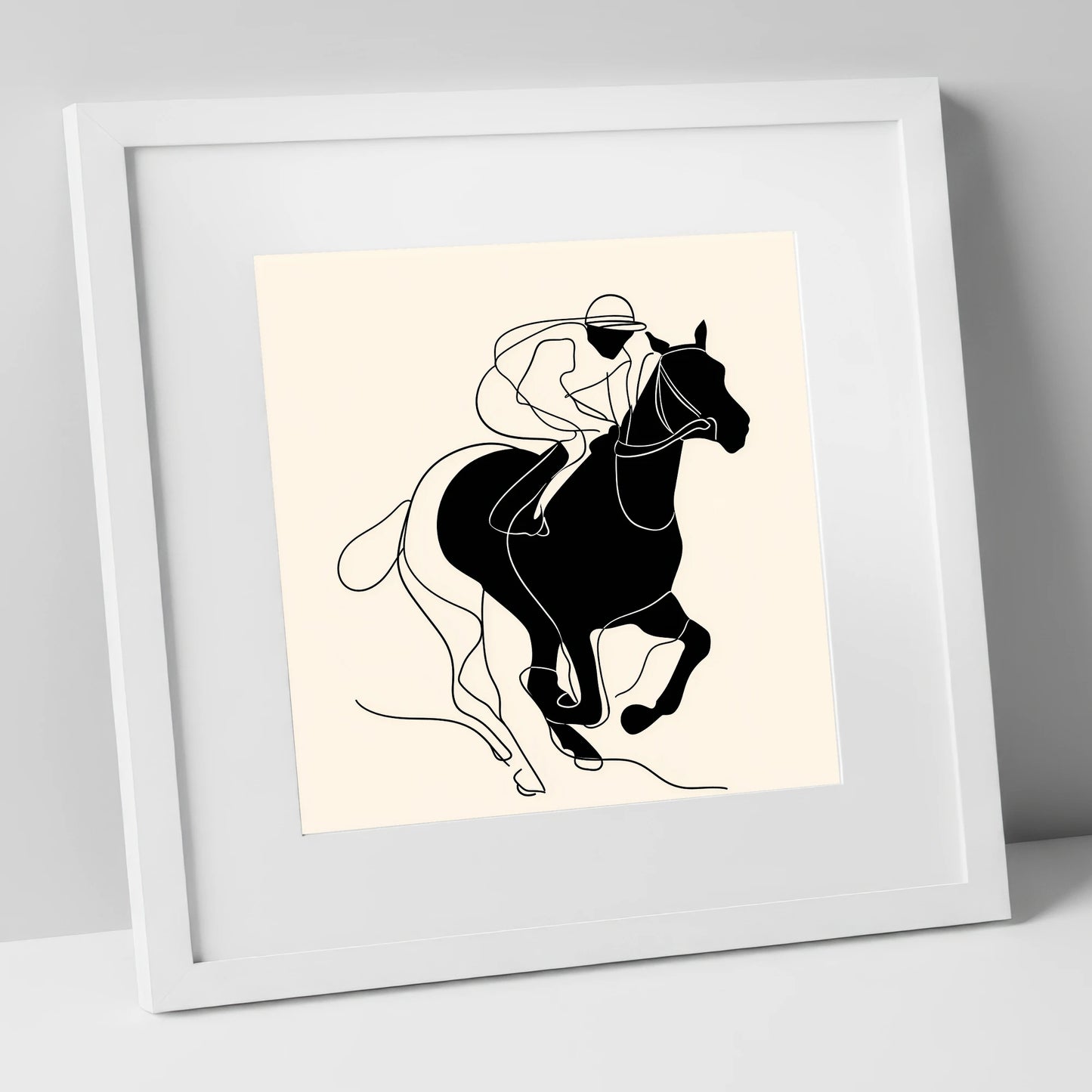 The Final Furlong racing horse art print in white frame