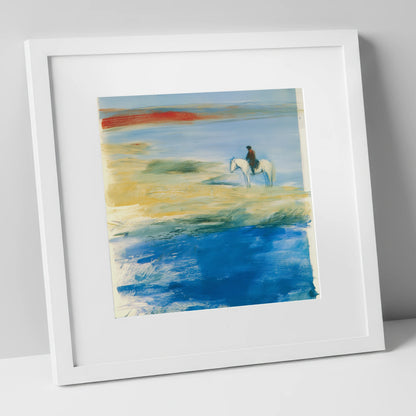 Coastal Solitude beach horse art print in white frame