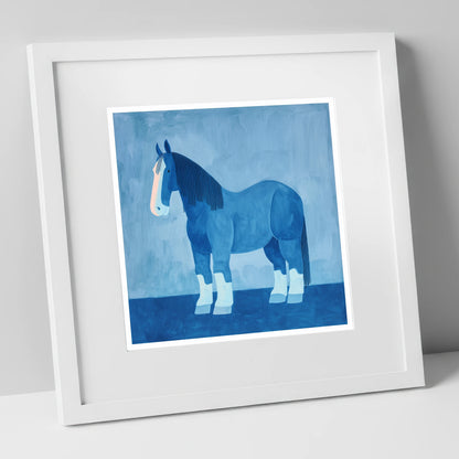 The Blue Heavy Horse horse breed art print in white frame