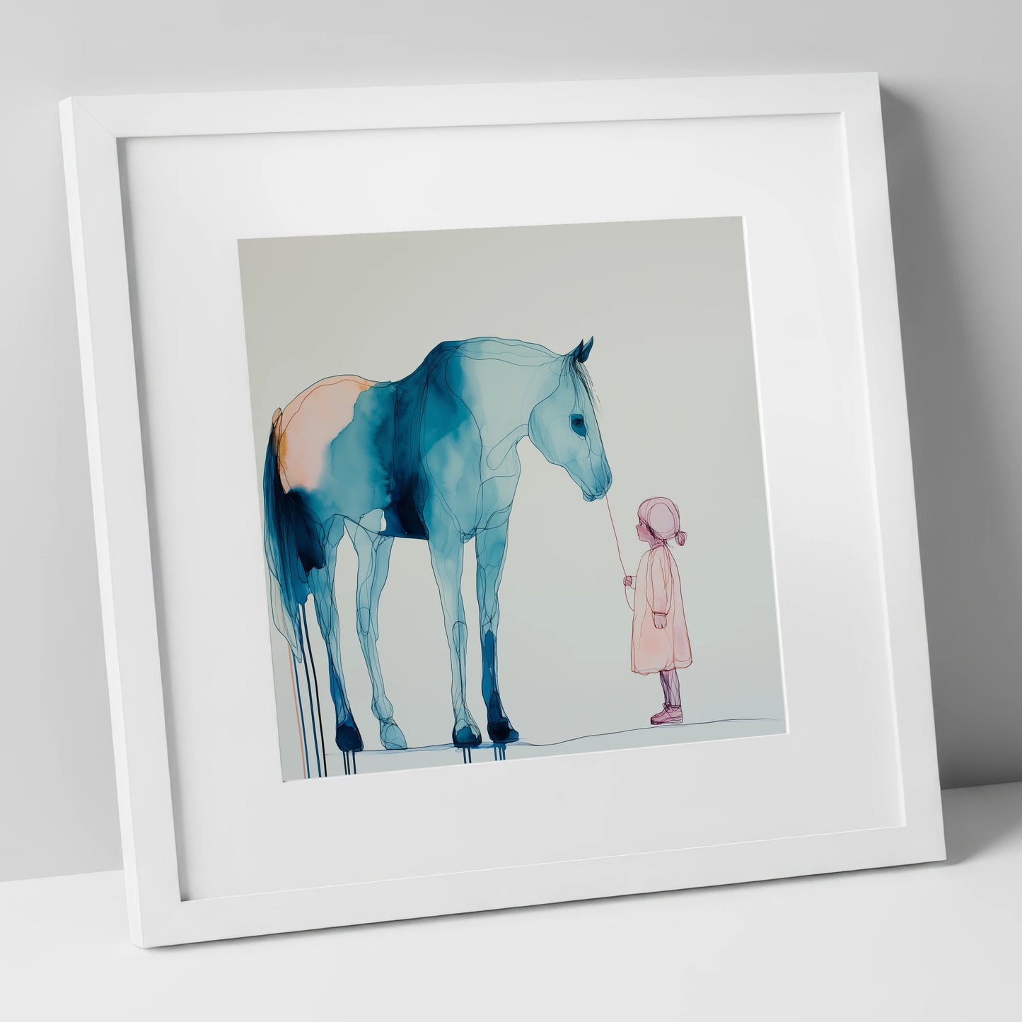 The Delicate Connection horse & rider art print in white frame