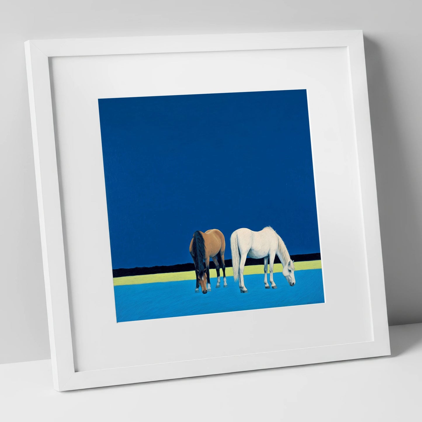 Cobalt Pastures horse landscape art print in white frame
