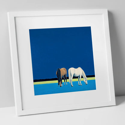 Cobalt Pastures horse landscape art print in white frame