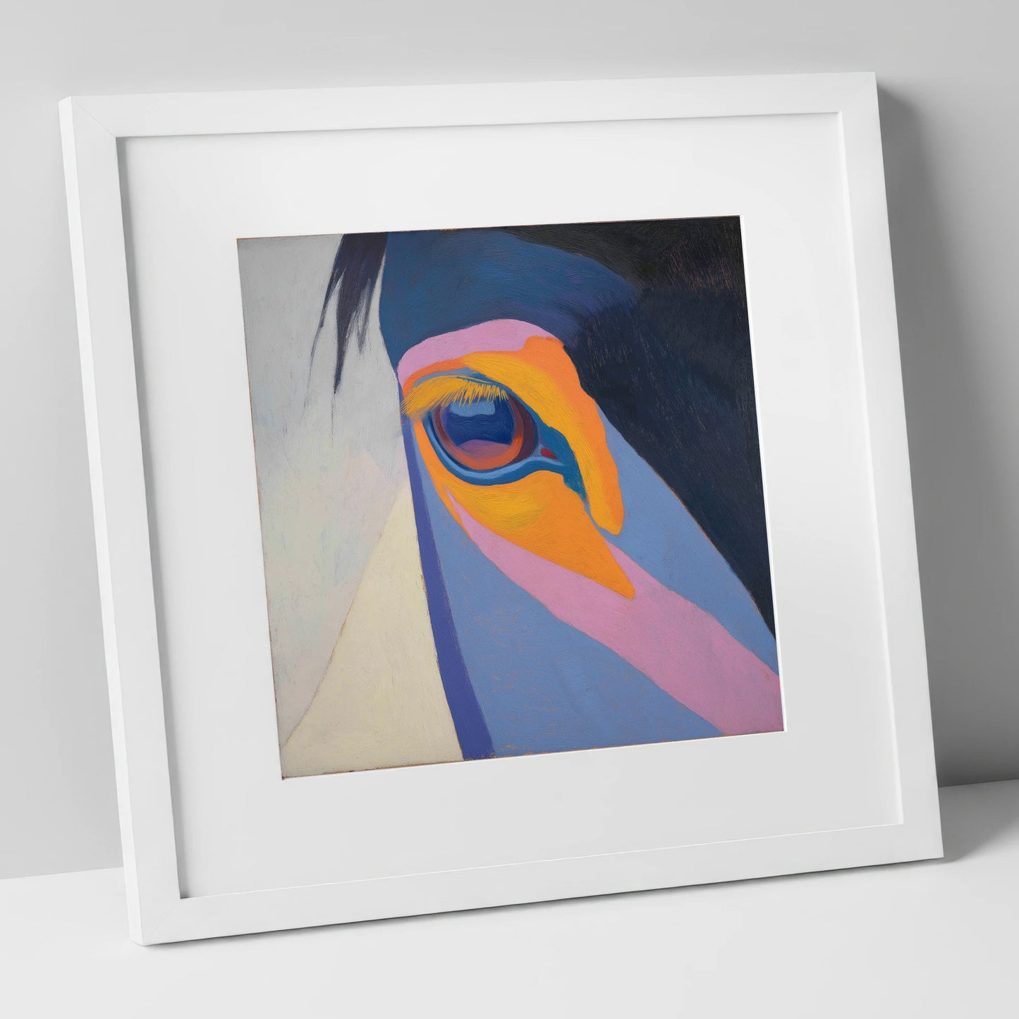 Chromatic Vision horse portrait art print in white frame