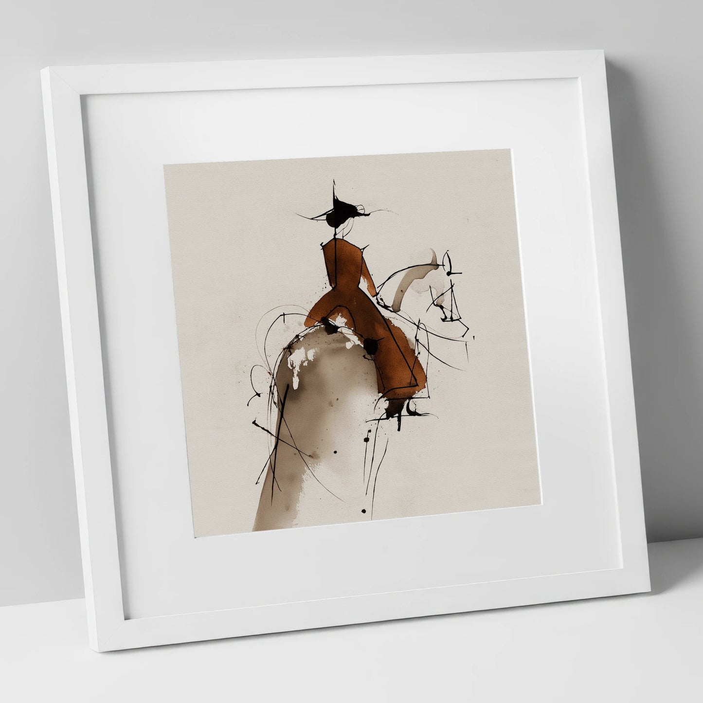 Classical Harmony horse & rider art print in white frame