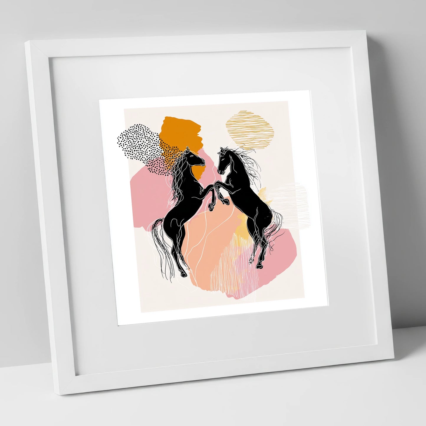 Abstract Equine Harmony wild horses art print in white frame