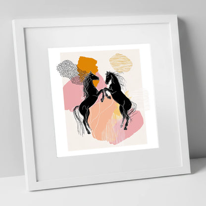 Abstract Equine Harmony wild horses art print in white frame