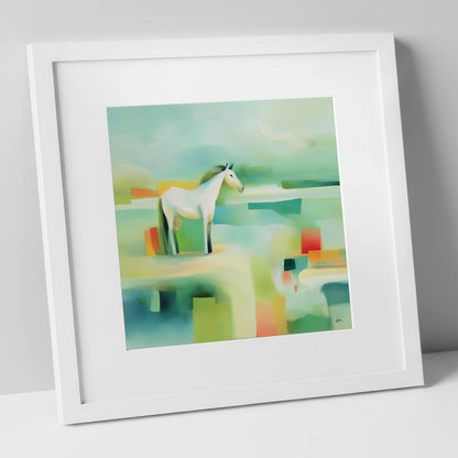 Abstract Grey Harmony horse landscape art print in white frame