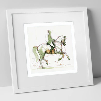 Expressive Dressage dressage horse art print in white frame