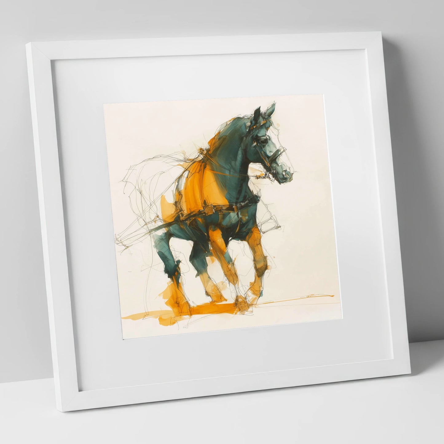 Dynamic Harness Stride working horse art print in white frame