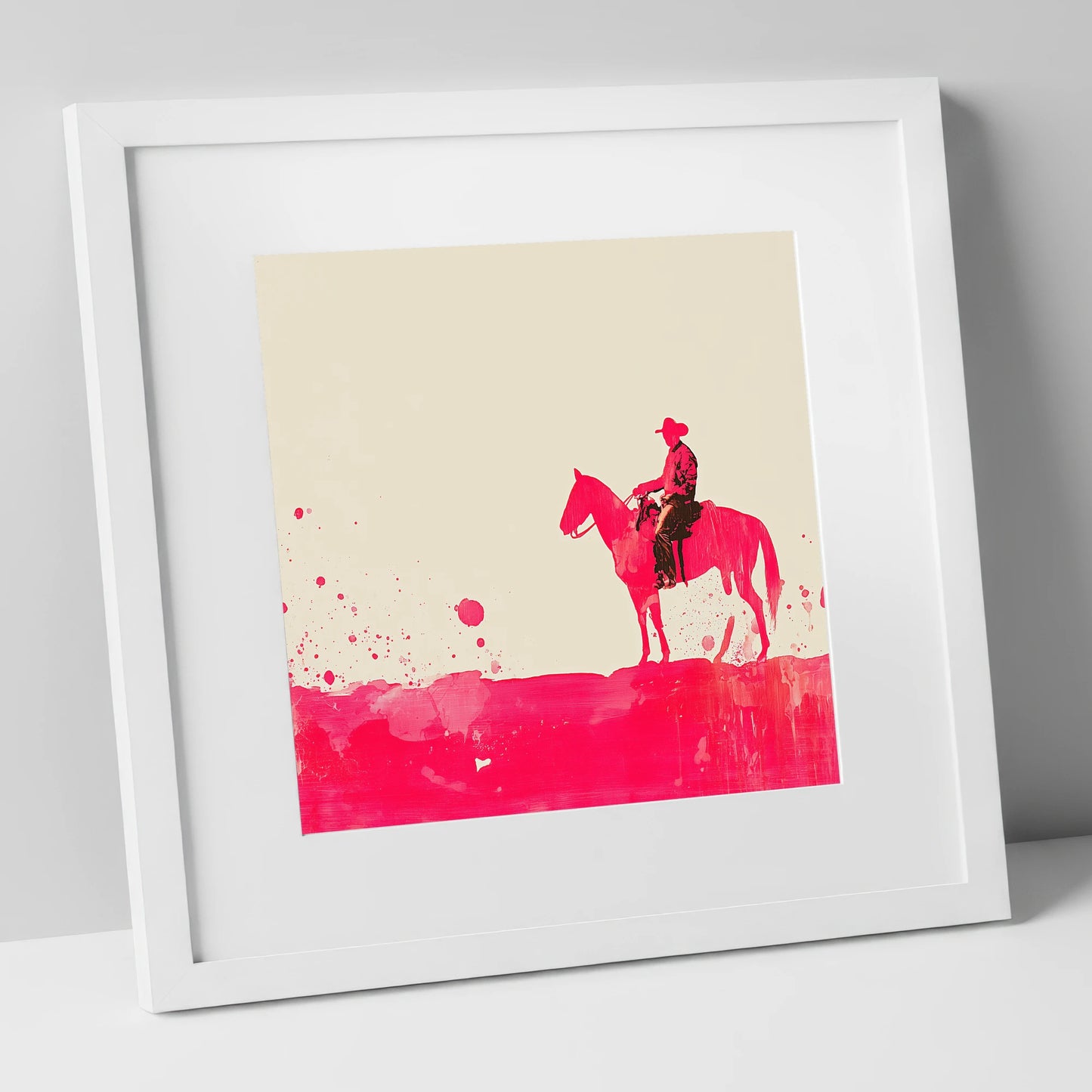 Vivid Western Silhouette western horse art print in white frame