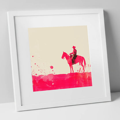 Vivid Western Silhouette western horse art print in white frame