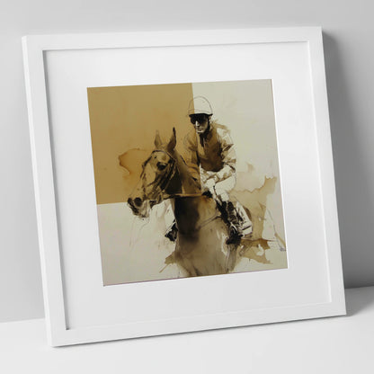 The Sepia Contender racing horse art print in white frame