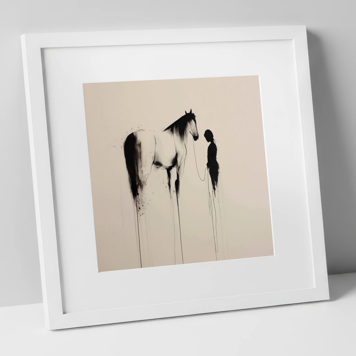 The Unspoken Bond horse & rider art print in white frame