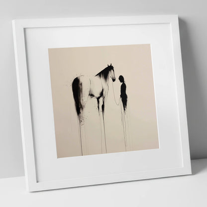 The Unspoken Bond horse & rider art print in white frame