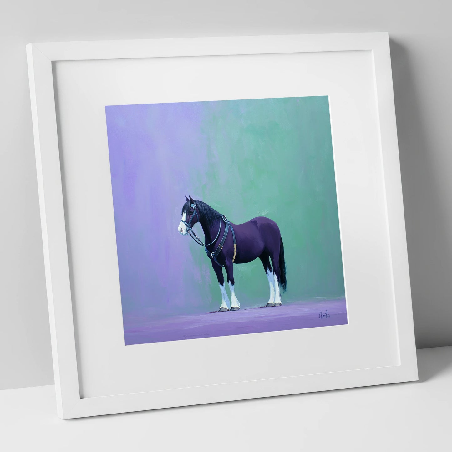 Harnessed Strength working horse art print in white frame