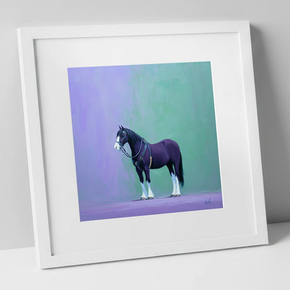 Harnessed Strength working horse art print in white frame