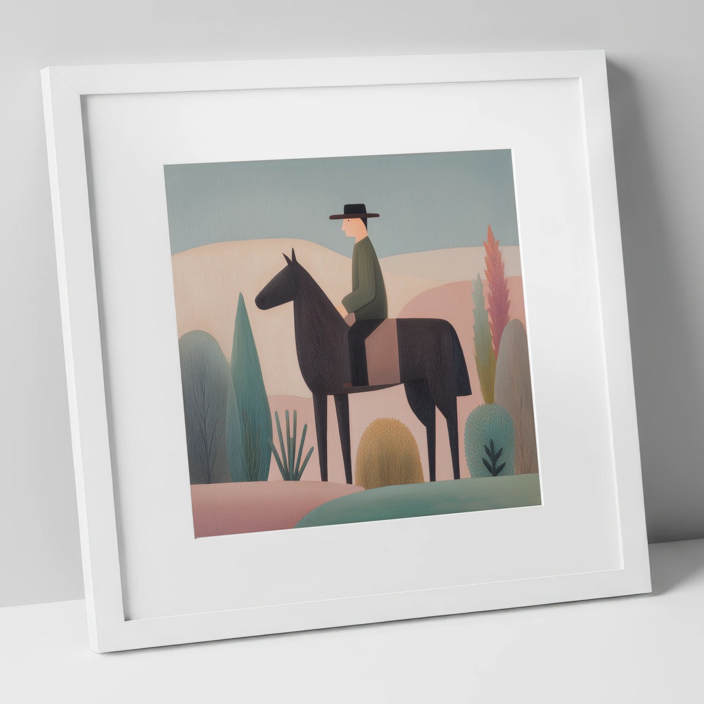 The Quiet Trail western horse art print in white frame