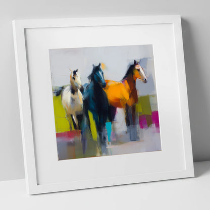 Vivid Equine Companions wild horses art print in white frame