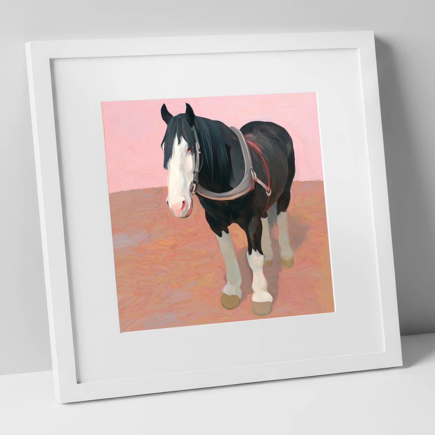 The Gentle Heavy horse breed art print in white frame