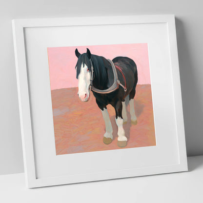 The Gentle Heavy horse breed art print in white frame