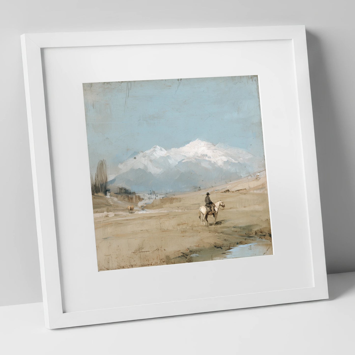 The Distant Range western horse art print in white frame