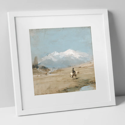 The Distant Range western horse art print in white frame