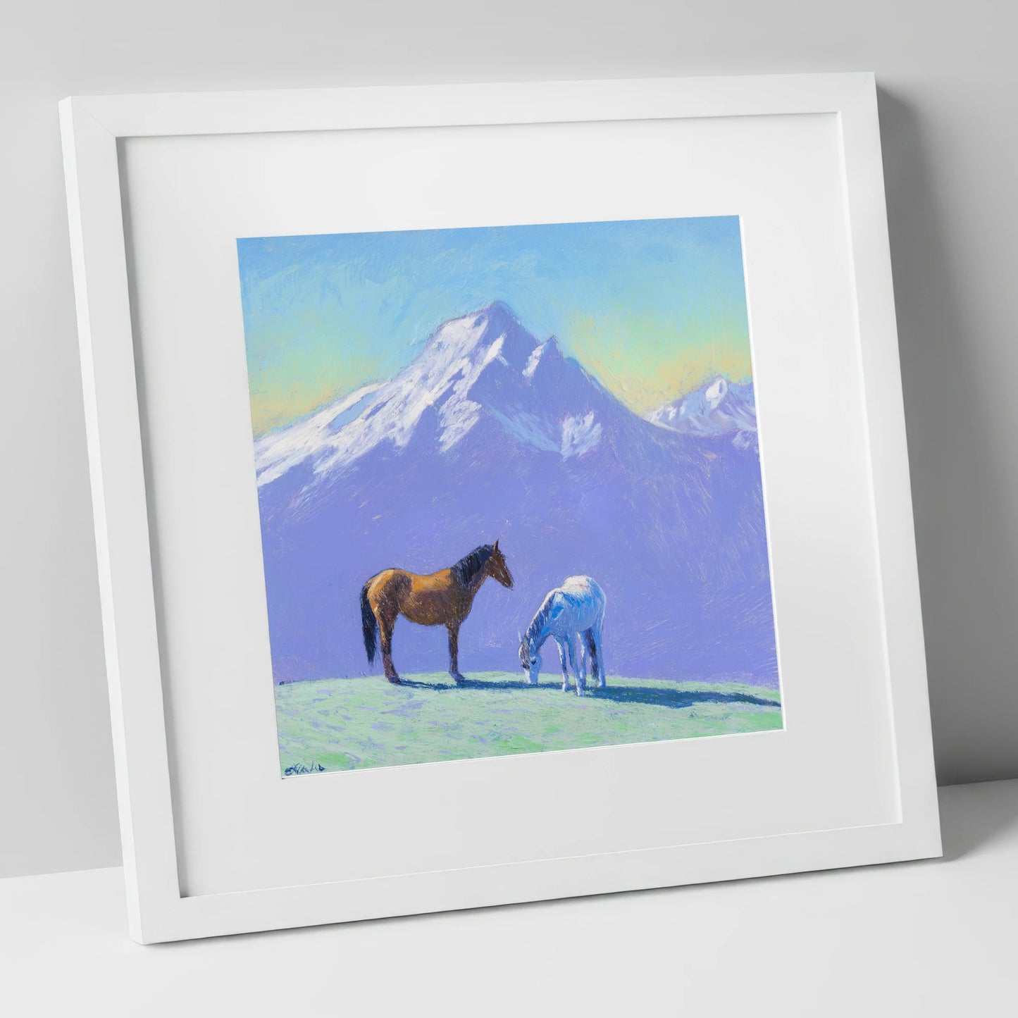 High Country Companions horse landscape art print in white frame