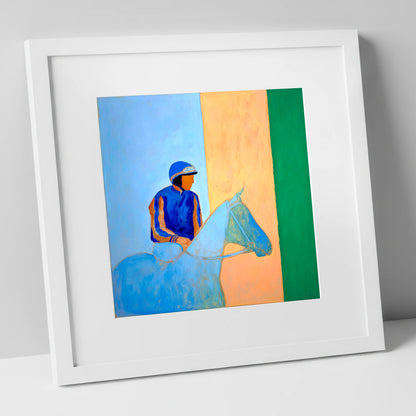 Paddock Serenity racing horse art print in white frame