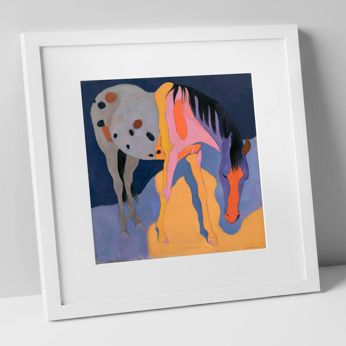 Vibrant Grazing Appaloosa Horse horse breed art print in white frame