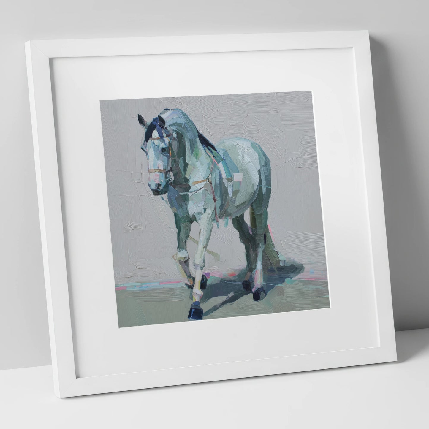 Quiet Strength in Grey horse breed art print in white frame