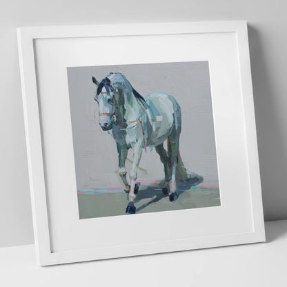 Quiet Strength in Grey horse breed art print in white frame